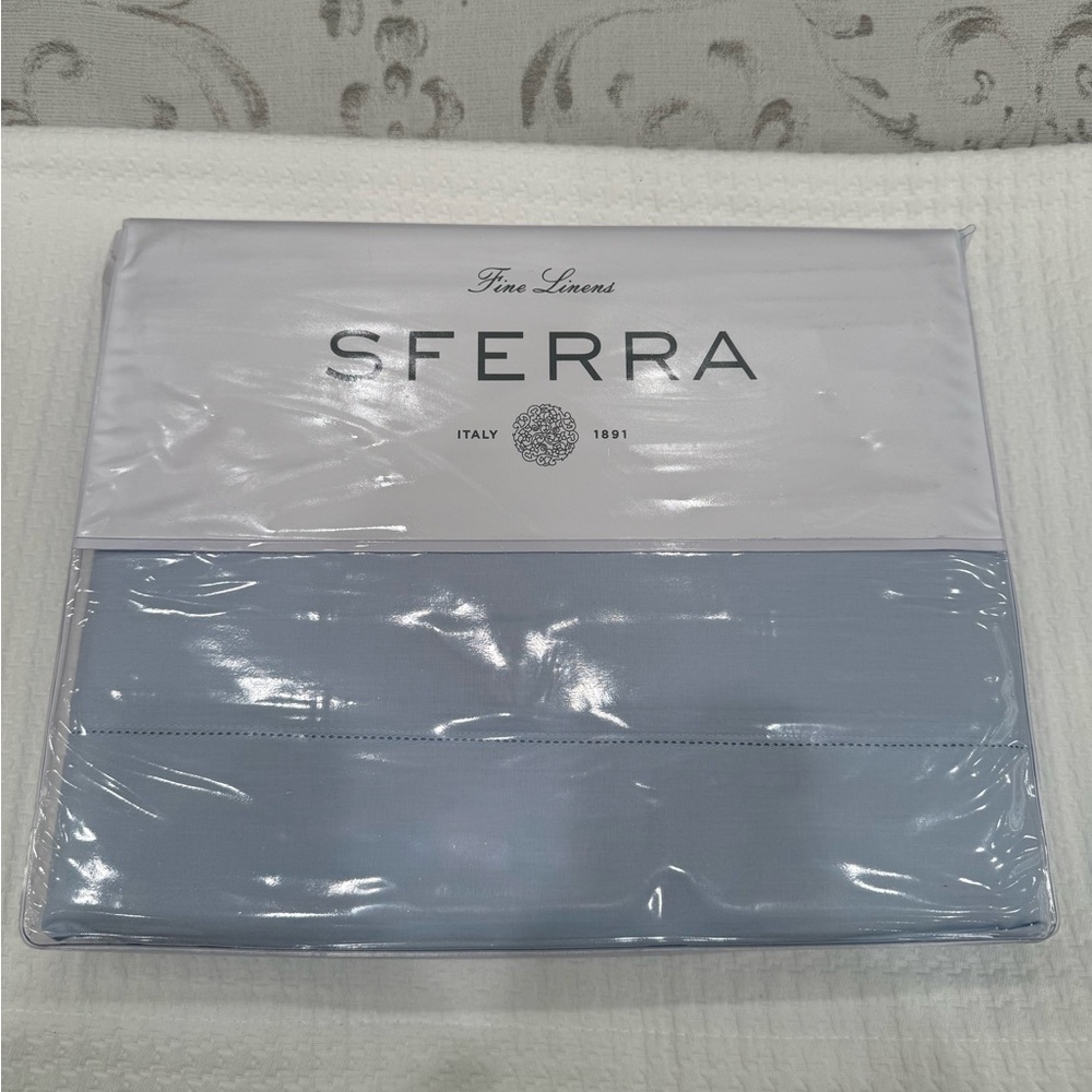 SFERRA LEONARDO PERCALE 3-PIECE KING DUVET COVER SET IN BLUE MADE IN ITALY